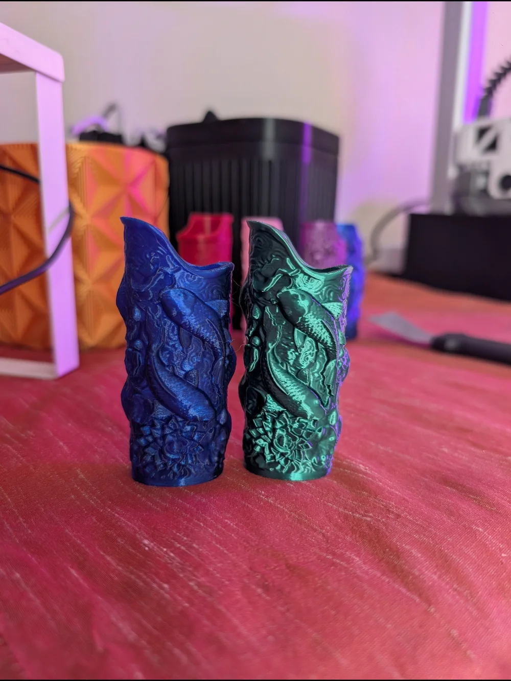 Decorative Sun & Moon Embossed Resin Vases - Pink, Purple, Blue
